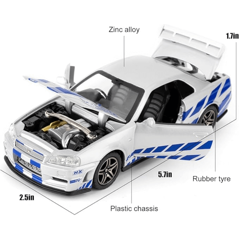 1/32 Scale Nissan GT-R R34 Die-cast Model Car | Premium Alloy | KAIKAMFUNG