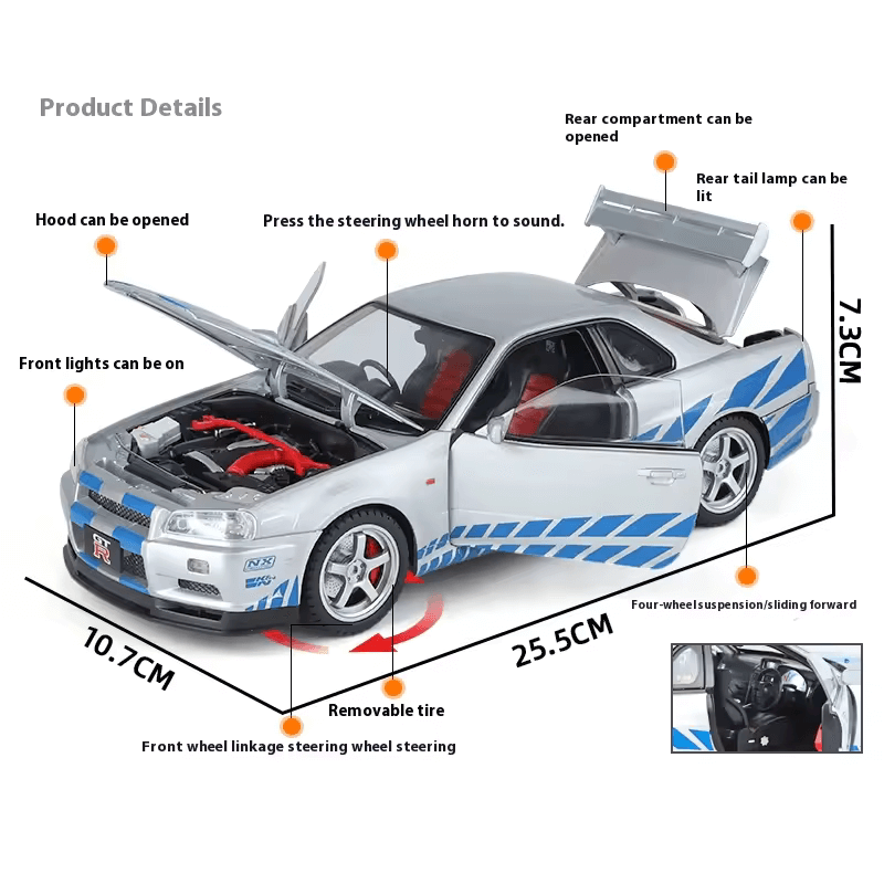 1/18 Scale Nissan Skyline GT-R R34 Die-Cast M... | Premium Alloy | KAIKAMFUNG
