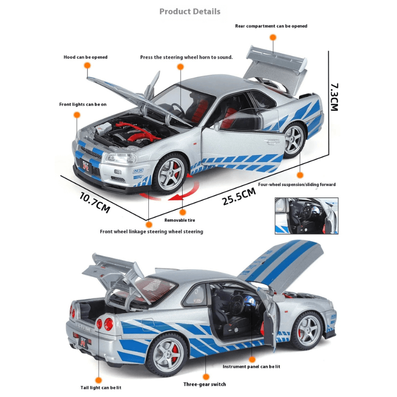 1/18 Scale Nissan Skyline GT-R R34 Die-Cast M... | Premium Alloy | KAIKAMFUNG