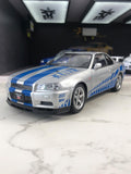 Nissan Skyline GT-R R34 Diecast Model, 1:24 Scale JDM Car Replica
