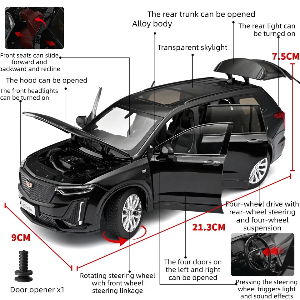 1:24 Cadillac XT6 alloy car model Pull back sound and light car collectible | KAIKAMFUNG