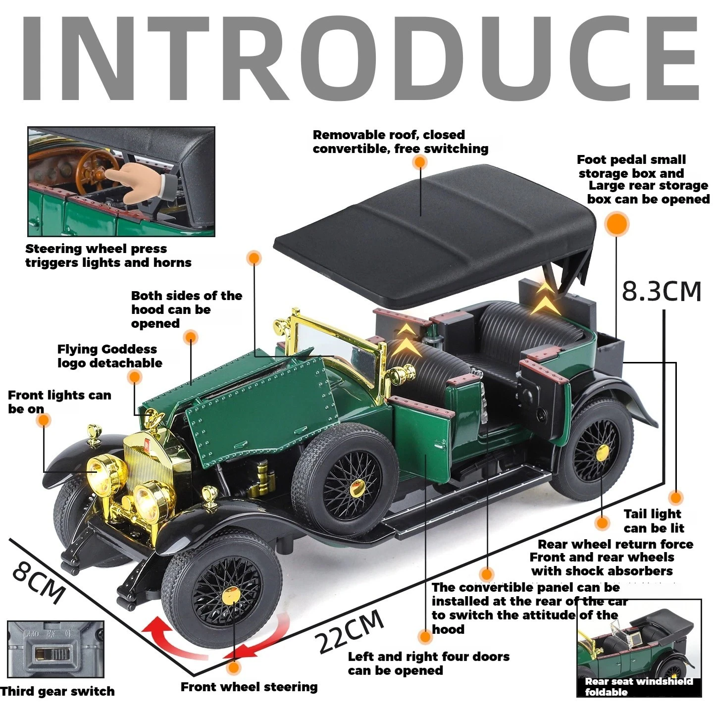 1:24 Rolls Royce Phantom I 1925 Luxury Car Alloy Metal Diecast Model Car| KAIKAMFUNG
