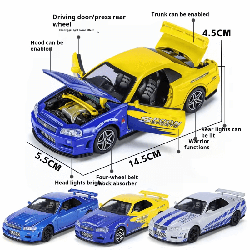 1/32 Scale Nissan GT-R R34 Die-cast Model Car | Premium Alloy | KAIKAMFUNG