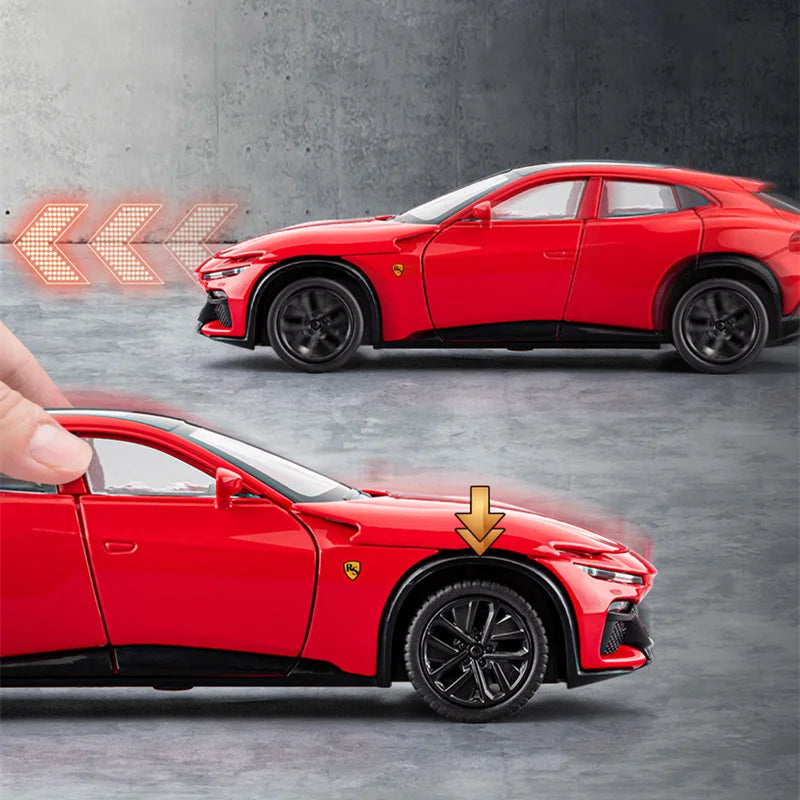 1:32 Purosangues FUV SUV Alloy Sports Car Model Diecast Metal Racing Car Vehicles Model Simulation Sound and Light Kids Toy Gift