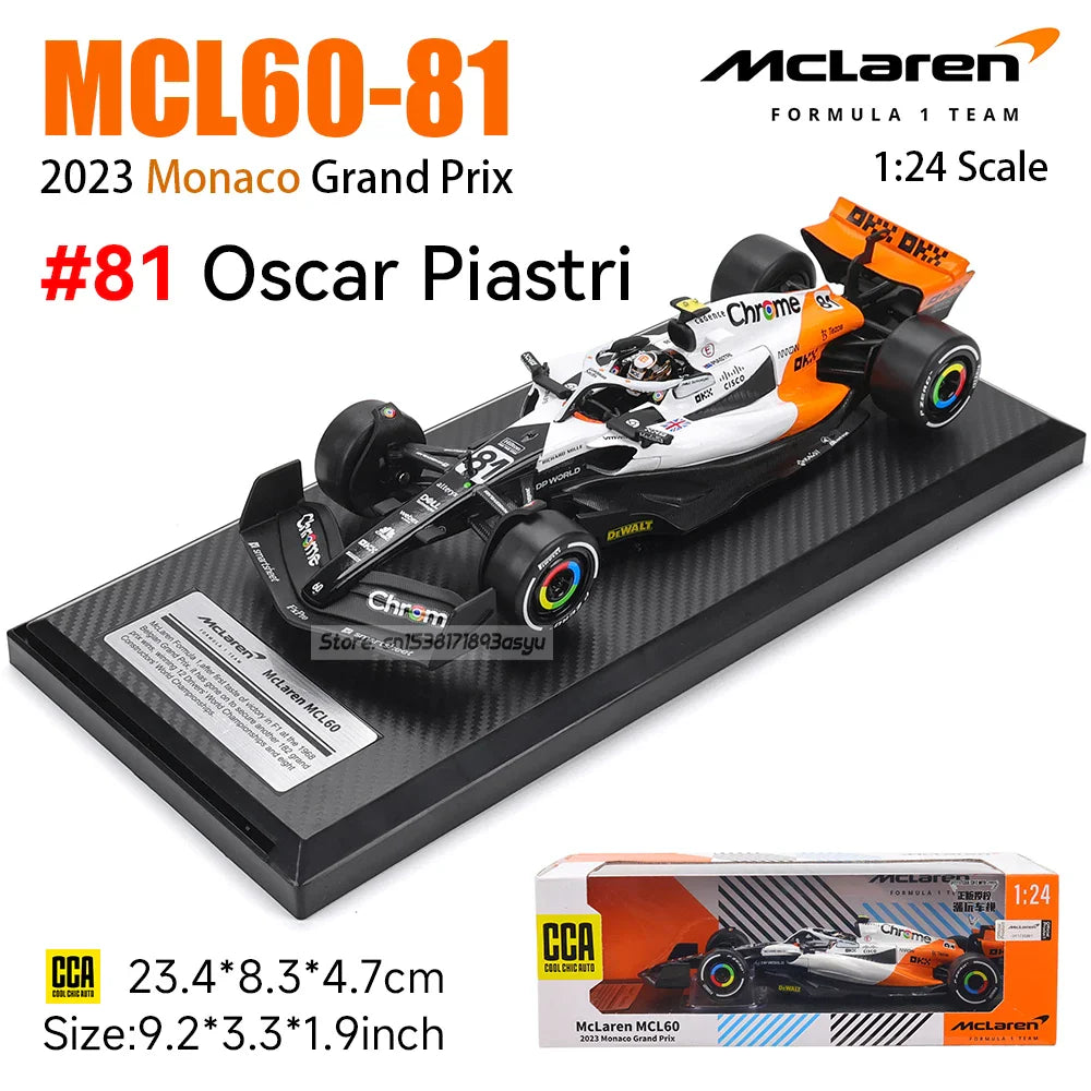 1:24 McLaren F1 White Monaco version 2023 MCL60 4# Lando Norris 81# Oscar Piastri