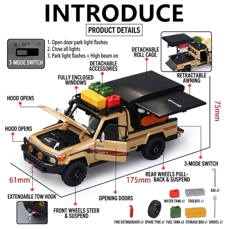 1/32 Scale Toyota Land Cruiser 79 Die-cast Model Car